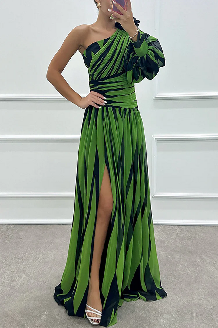 Shiloh - Robe Maxi Élégante à Rayures Une Épaule