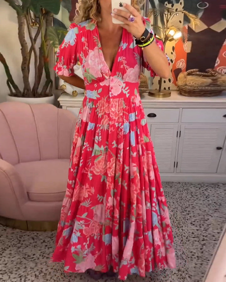 Catrisa™ - Robe à poches avec imprimé floral et décolleté en V