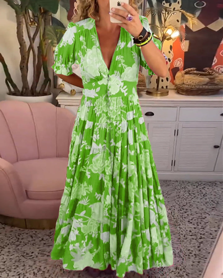 Catrisa™ - Robe à poches avec imprimé floral et décolleté en V