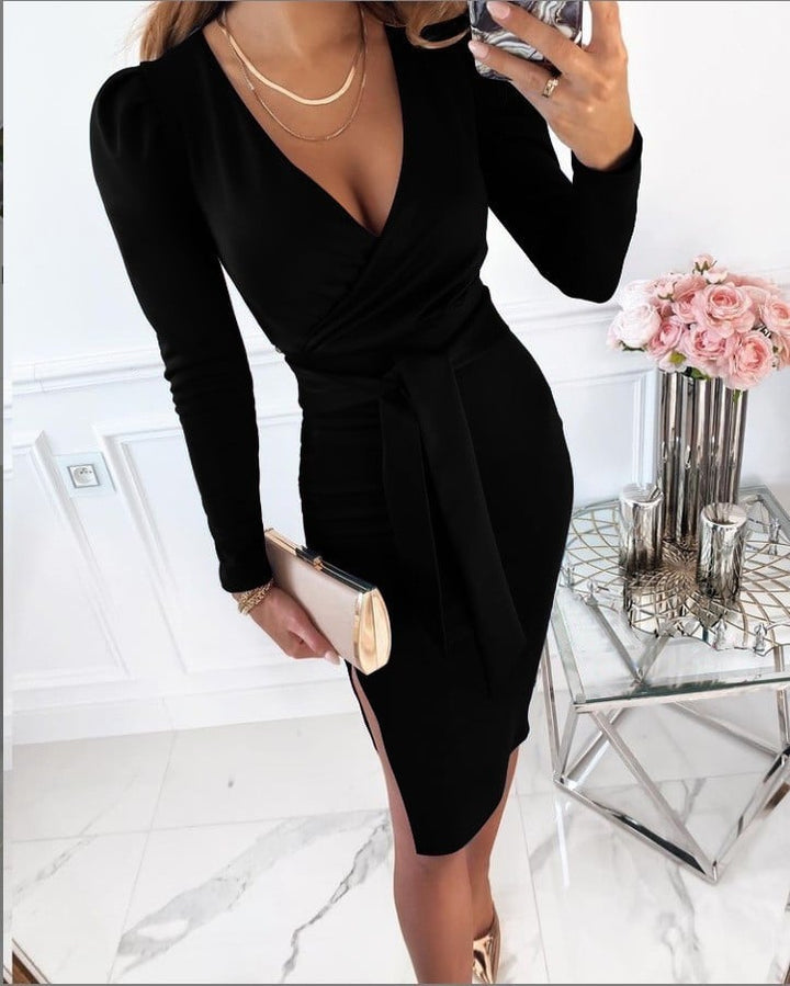 Caitlyn - Robe Midi à Décolleté en V avec Bretelles à Nouer