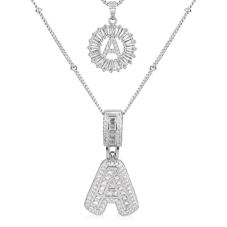 Collier avec initiale en moissanite | Or blanc