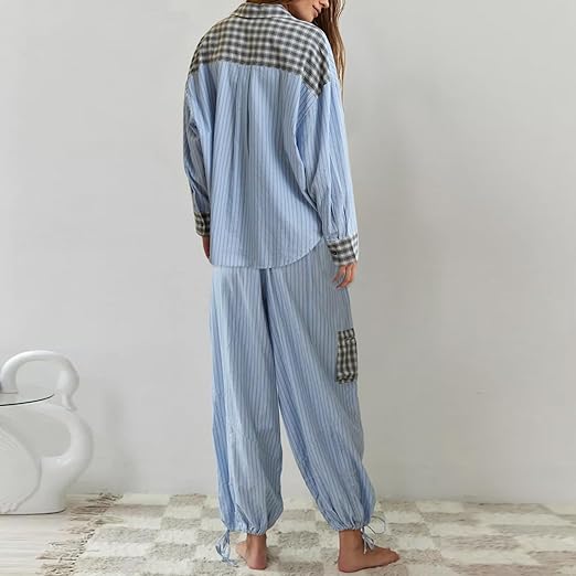 Ava Ensemble de Loungewear 2 Pièces pour Femmes – Pyjamas à Carreaux