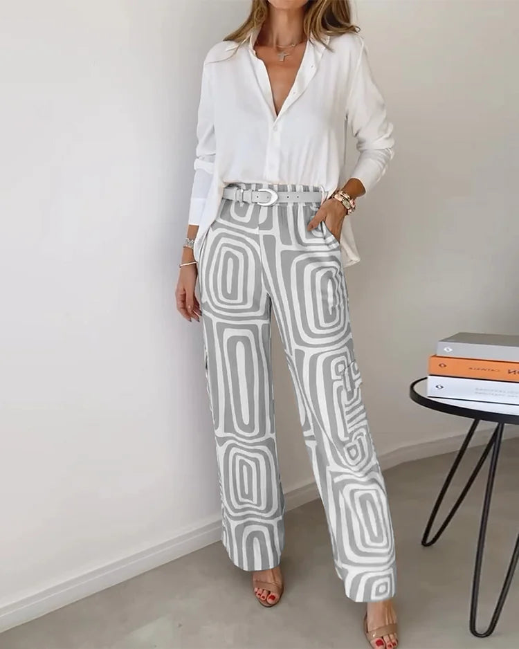 Daisy - Ensemble de Pantalon Élégant Comprenant Blouse et Ceinture