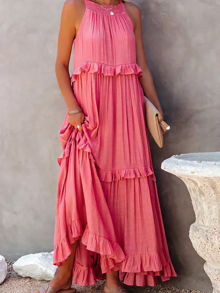 Emilia - Robe Maxi à Volants avec Col Halter