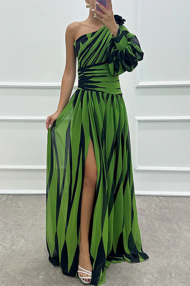 Shiloh - Robe Maxi Élégante à Rayures Une Épaule