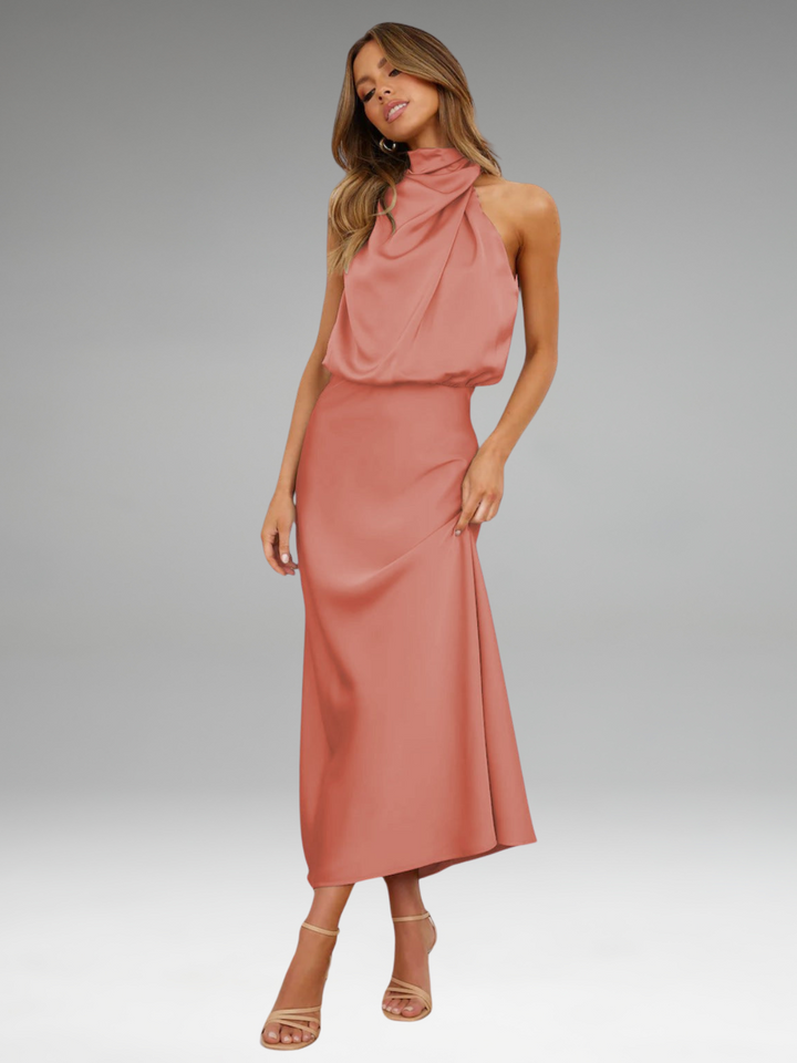 Flavia - Robe en satin glamour avec col halter
