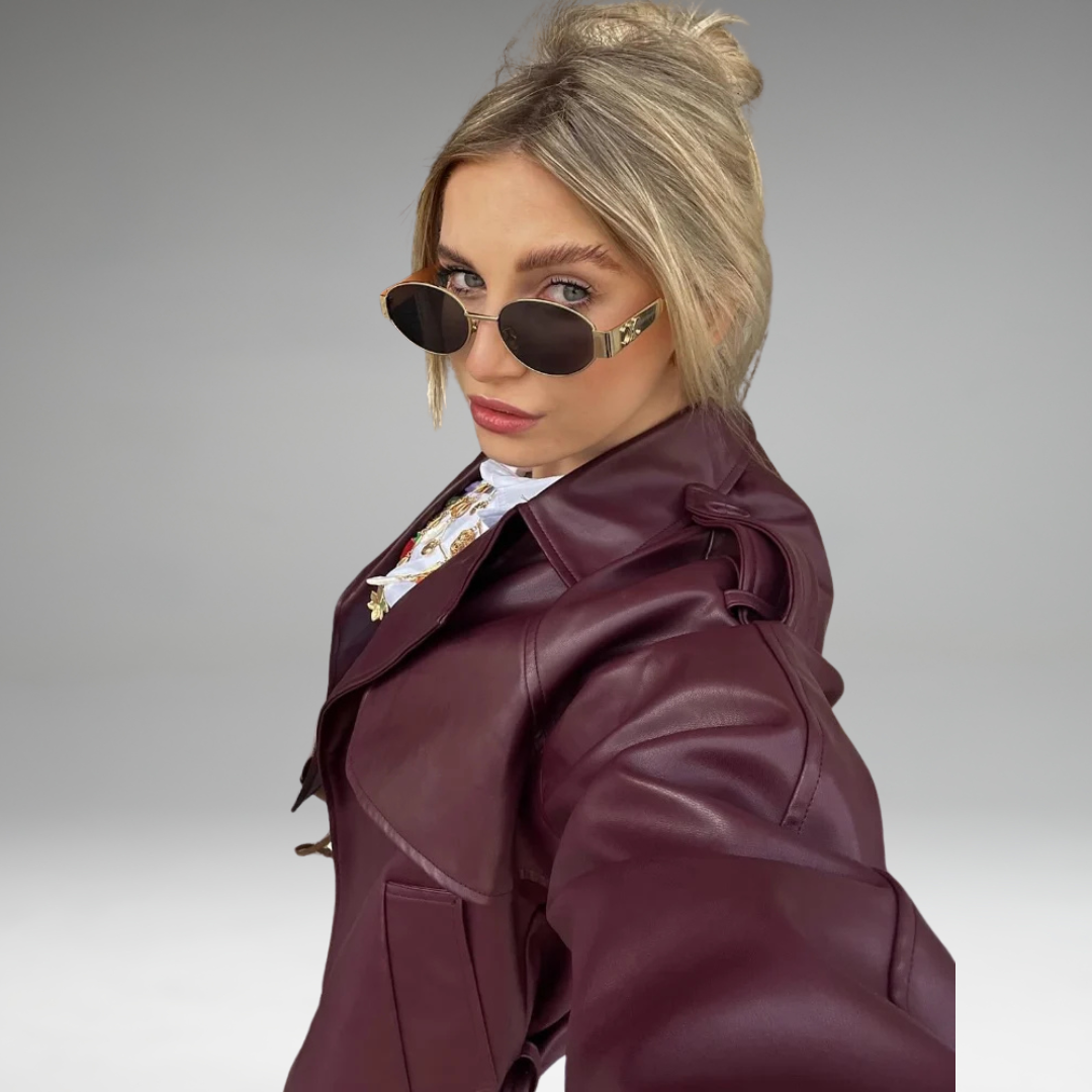 Ailira - Veste en Cuir Ceinturée Droite
