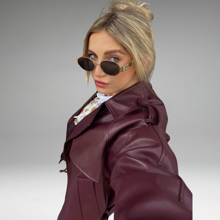 Ailira - Veste en Cuir Ceinturée Droite