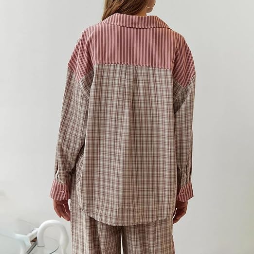 Ava Ensemble de Loungewear 2 Pièces pour Femmes – Pyjamas à Carreaux