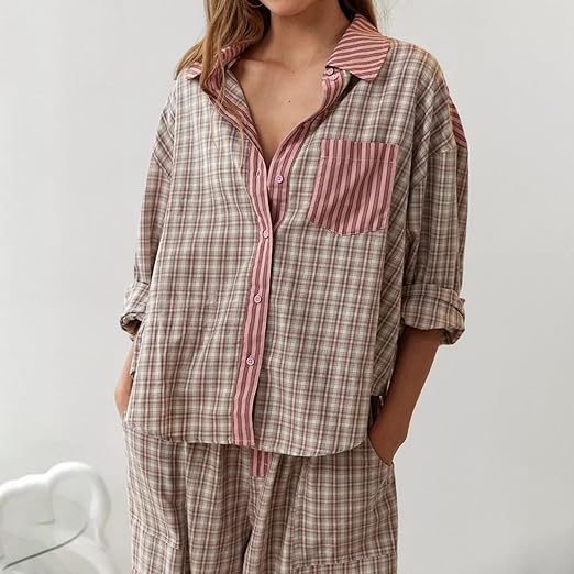 Ava Ensemble de Loungewear 2 Pièces pour Femmes – Pyjamas à Carreaux
