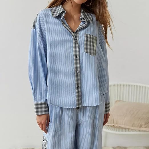 Ava Ensemble de Loungewear 2 Pièces pour Femmes – Pyjamas à Carreaux