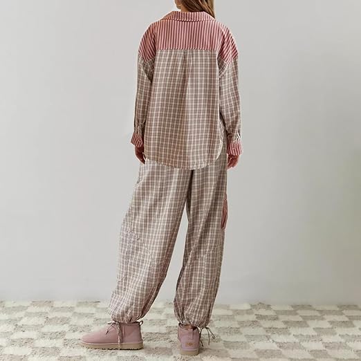 Ava Ensemble de Loungewear 2 Pièces pour Femmes – Pyjamas à Carreaux