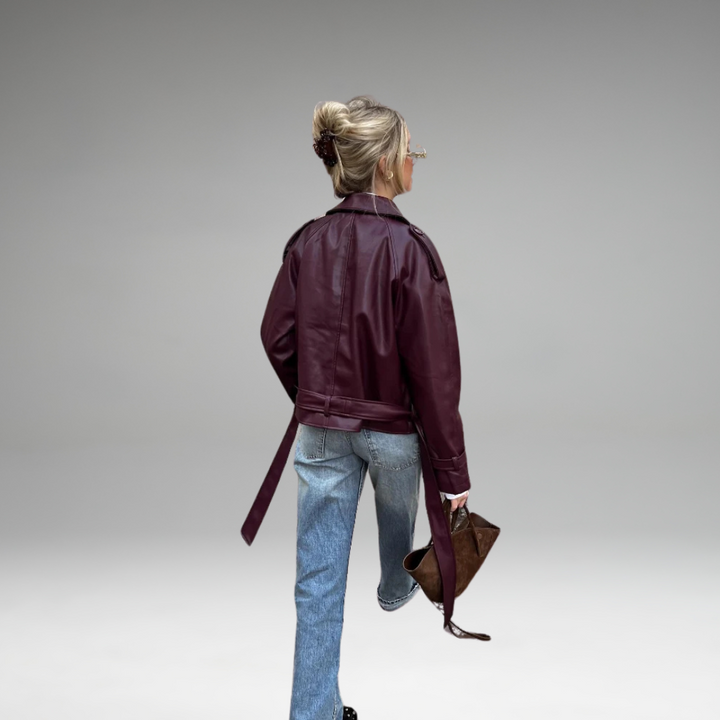 Ailira - Veste en Cuir Ceinturée Droite