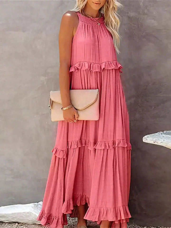 Emilia - Robe Maxi à Volants avec Col Halter