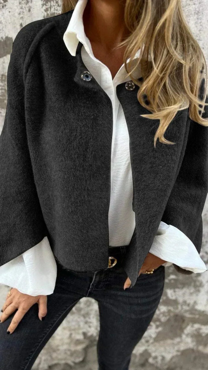 Cecilia - Manteau en Laine avec Col Rond et Manches Longues