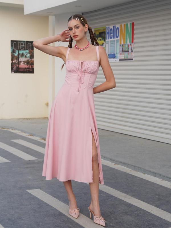 Elena – Robe Midi Élégante à Encolure Carrée