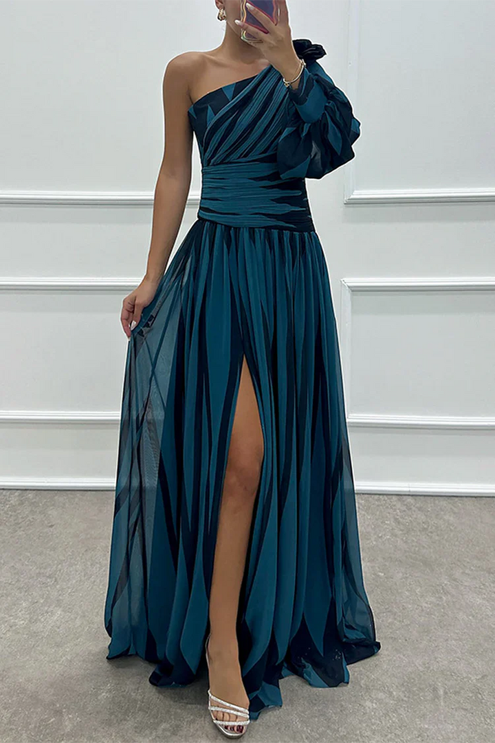 Shiloh - Robe Maxi Élégante à Rayures Une Épaule