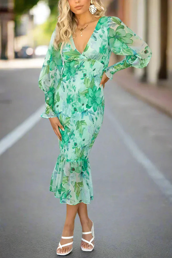 Camélia - Robe Midi à Volants Florale