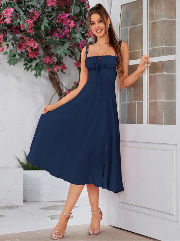 Elena – Robe Midi Élégante à Encolure Carrée