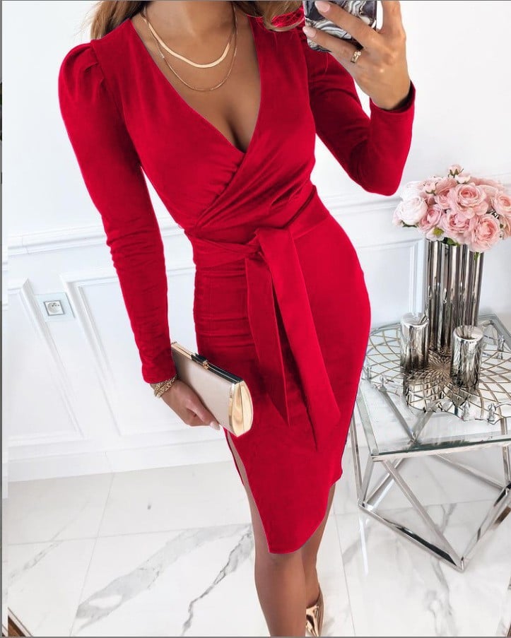 Caitlyn - Robe Midi à Décolleté en V avec Bretelles à Nouer
