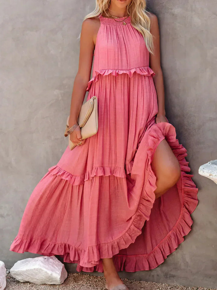 Emilia - Robe Maxi à Volants avec Col Halter