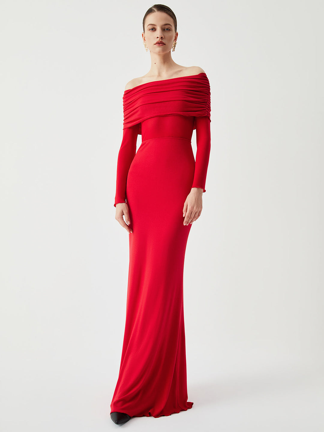 Abriella - Robe Maxi en Maille à Épaules Dégagées