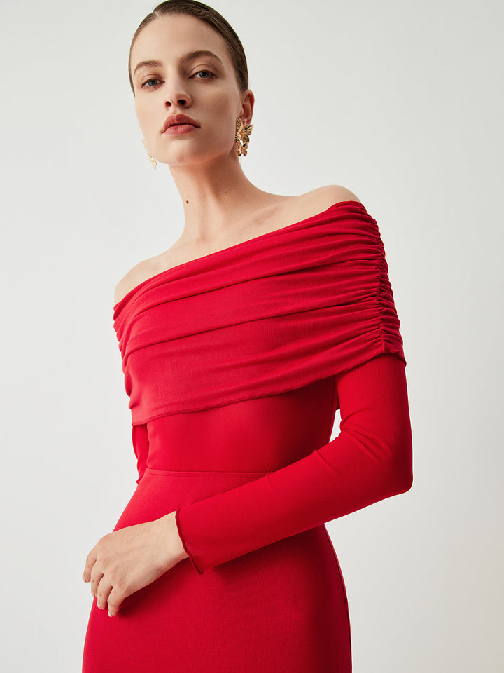 Abriella - Robe Maxi en Maille à Épaules Dégagées