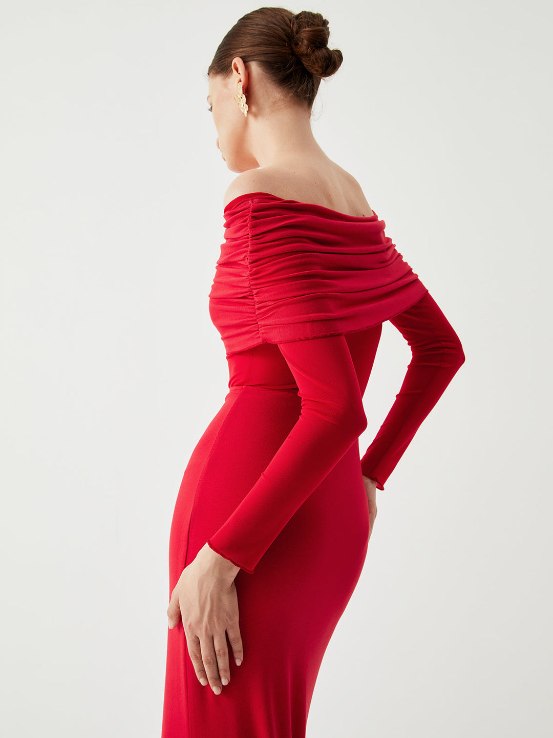 Abriella - Robe Maxi en Maille à Épaules Dégagées