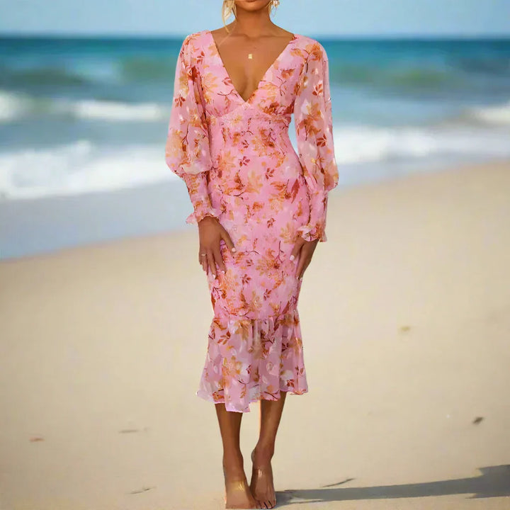 Camélia - Robe Midi à Volants Florale