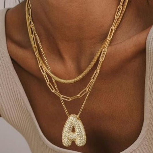 Collier avec initiale en lettres bulles | Or