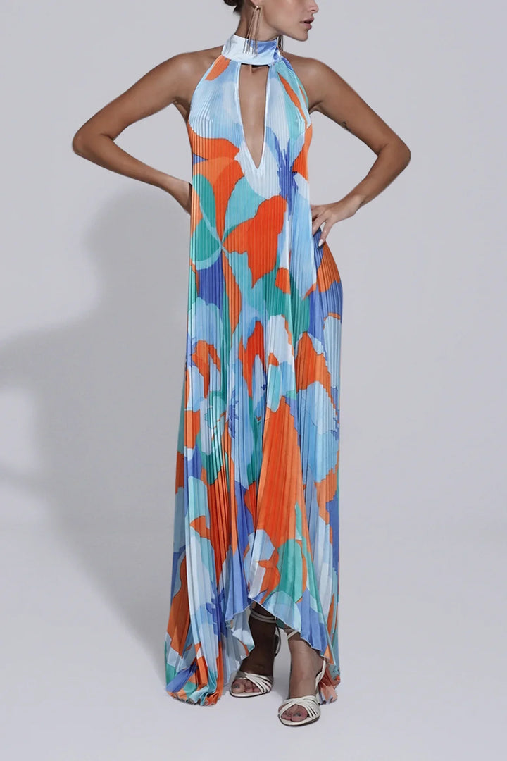 Shalia - Robe Maxi Plissée Sultrée à Col Halter