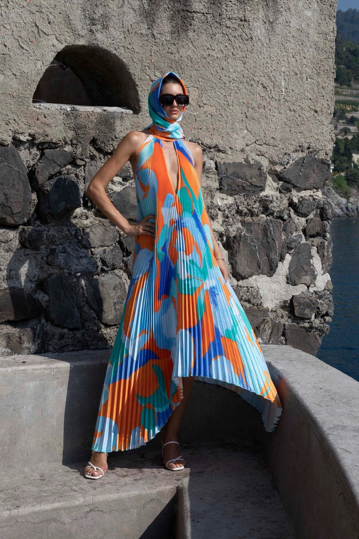 Shalia - Robe Maxi Plissée Sultrée à Col Halter