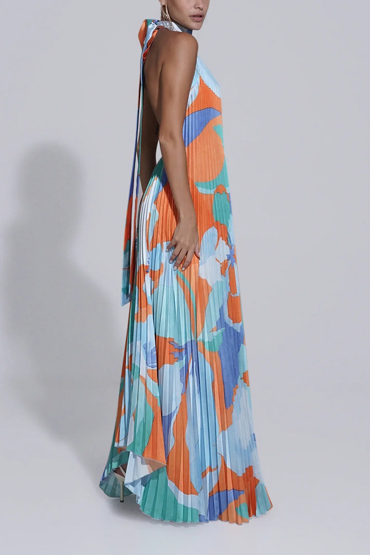 Shalia - Robe Maxi Plissée Sultrée à Col Halter