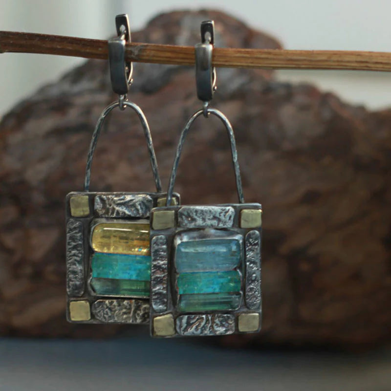 Boucles d'oreilles en pierre cristalline bleu-vert