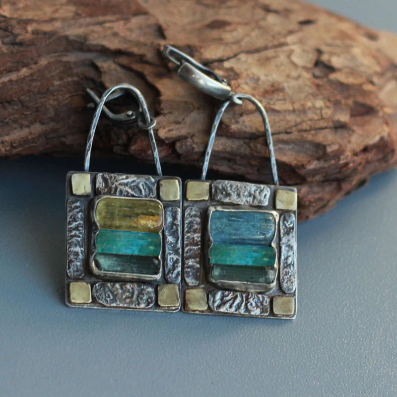 Boucles d'oreilles en pierre cristalline bleu-vert