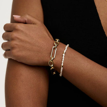 Bracelet T-Bar en Lien | Or Blanc