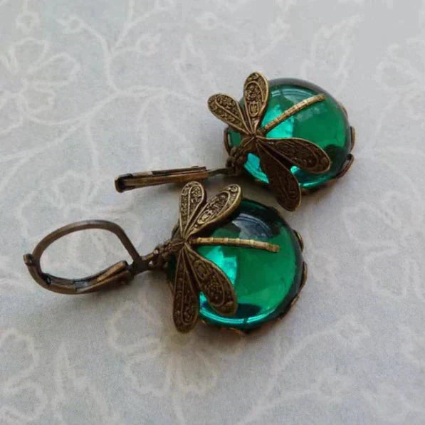 Boucles d'oreilles libellule en or antique