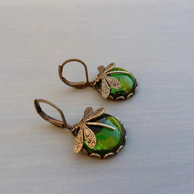 Boucles d'oreilles libellule en or antique avec cristal