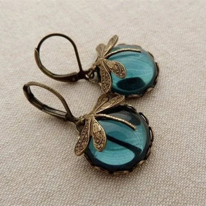 Boucles d'oreilles libellule en or antique