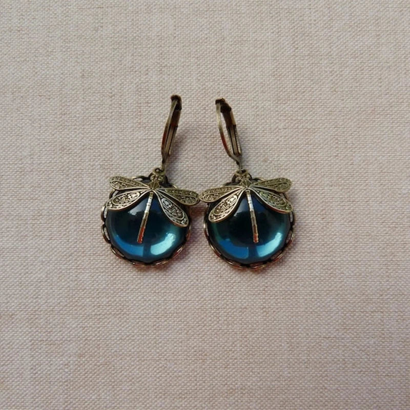 Boucles d'oreilles libellule en or antique avec cristal