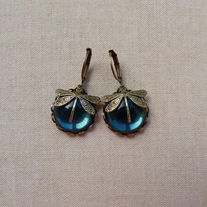 Boucles d'oreilles libellule en or antique avec cristal