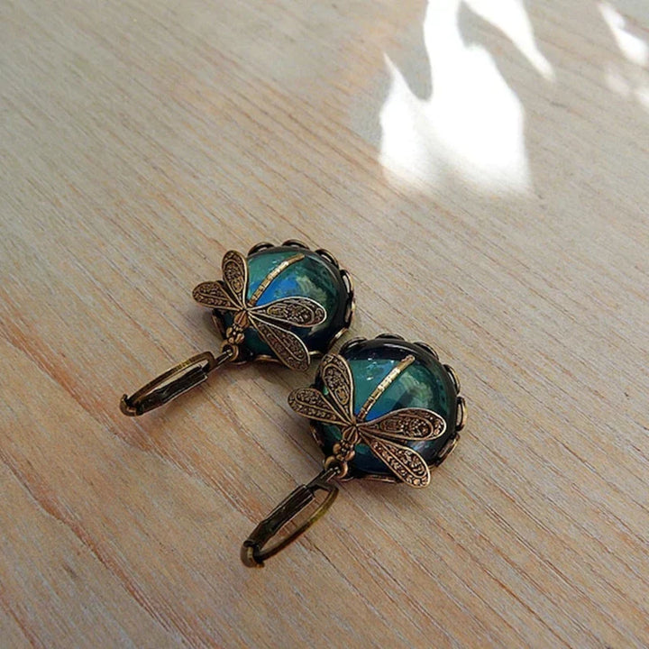 Boucles d'oreilles libellule en or antique avec cristal