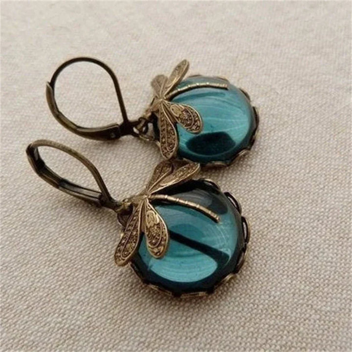 Boucles d'oreilles libellule en or antique avec cristal