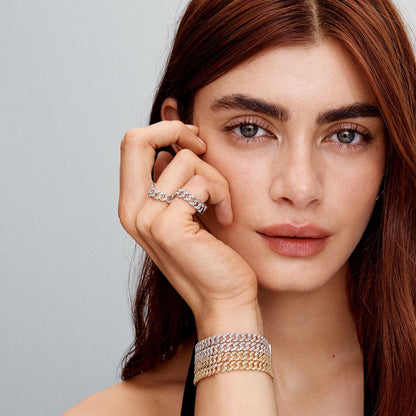 Bracelet Cubain en Moissanite | Or Blanc