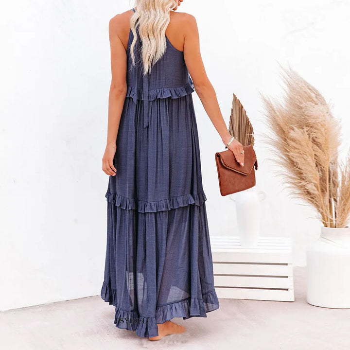Emilia - Robe Maxi à Volants avec Col Halter
