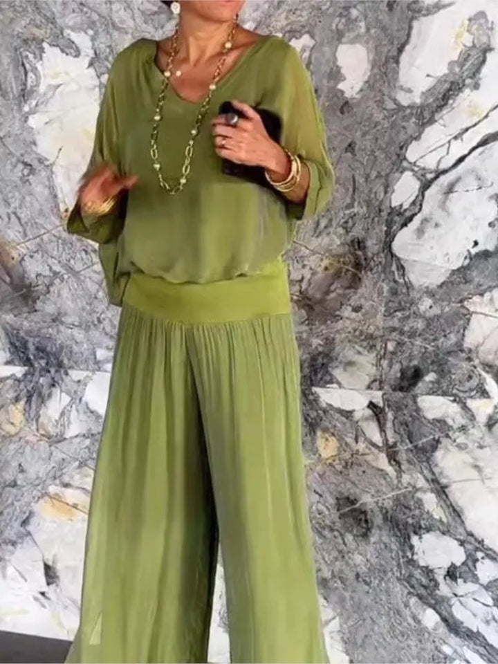 Mia - Ensemble Chiffon à Jambes Larges en V