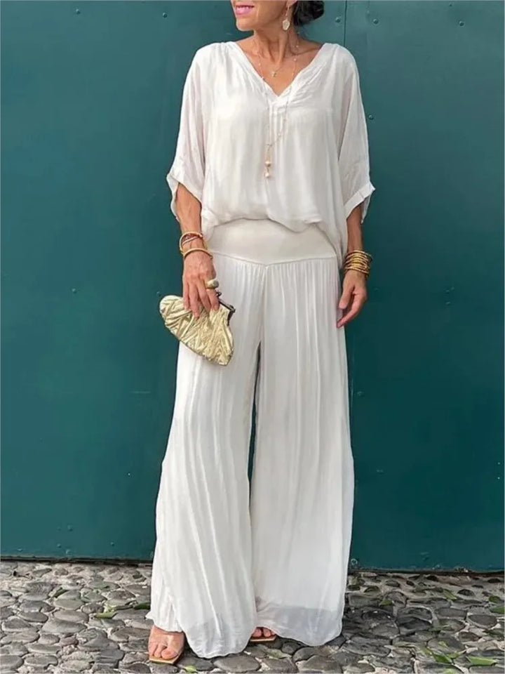 Mia - Ensemble Chiffon à Jambes Larges en V