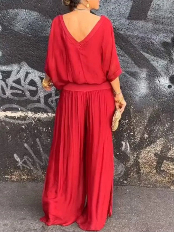 Mia - Ensemble Chiffon à Jambes Larges en V