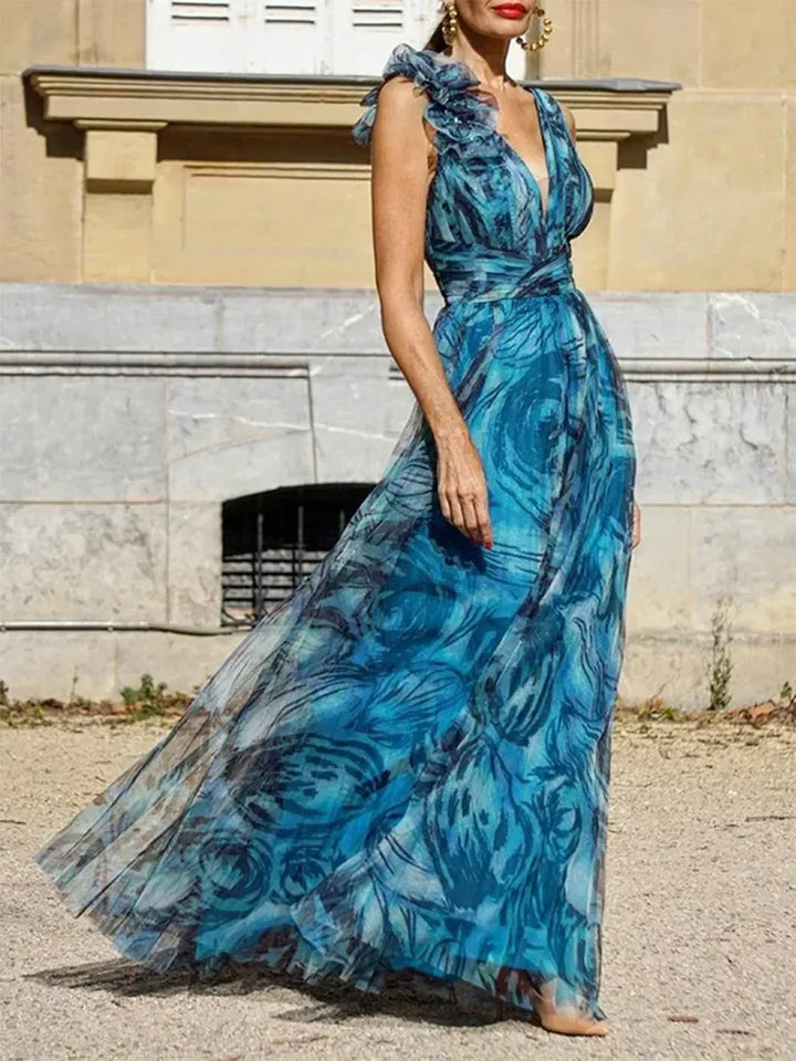 Lorena - Robe Maxi Florale Élégante Sans Manches