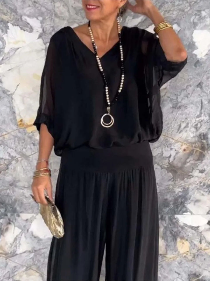 Mia - Ensemble Chiffon à Jambes Larges en V